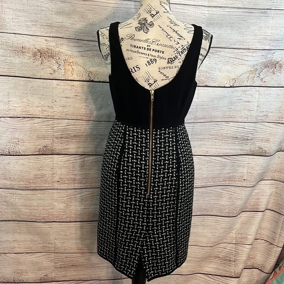 Tibi Dress Tweed Bottom Wool Bodice Size 2 Faux Leather Trim Black & White - Picture 6 of 12